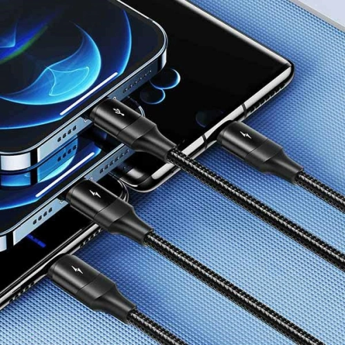 Kabel pleciony USAMS U73 4w1 1.2m 3A Fast Charge (2xlightning/microUSB/USB-C) SJ516USB01