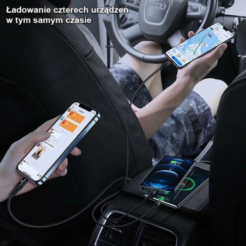 Kabel pleciony USAMS U73 4w1 1.2m 3A Fast Charge (2xlightning/microUSB/USB-C) SJ516USB01