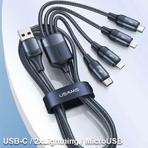 Kabel pleciony USAMS U73 4w1 1.2m 3A Fast Charge (2xlightning/microUSB/USB-C) SJ516USB01