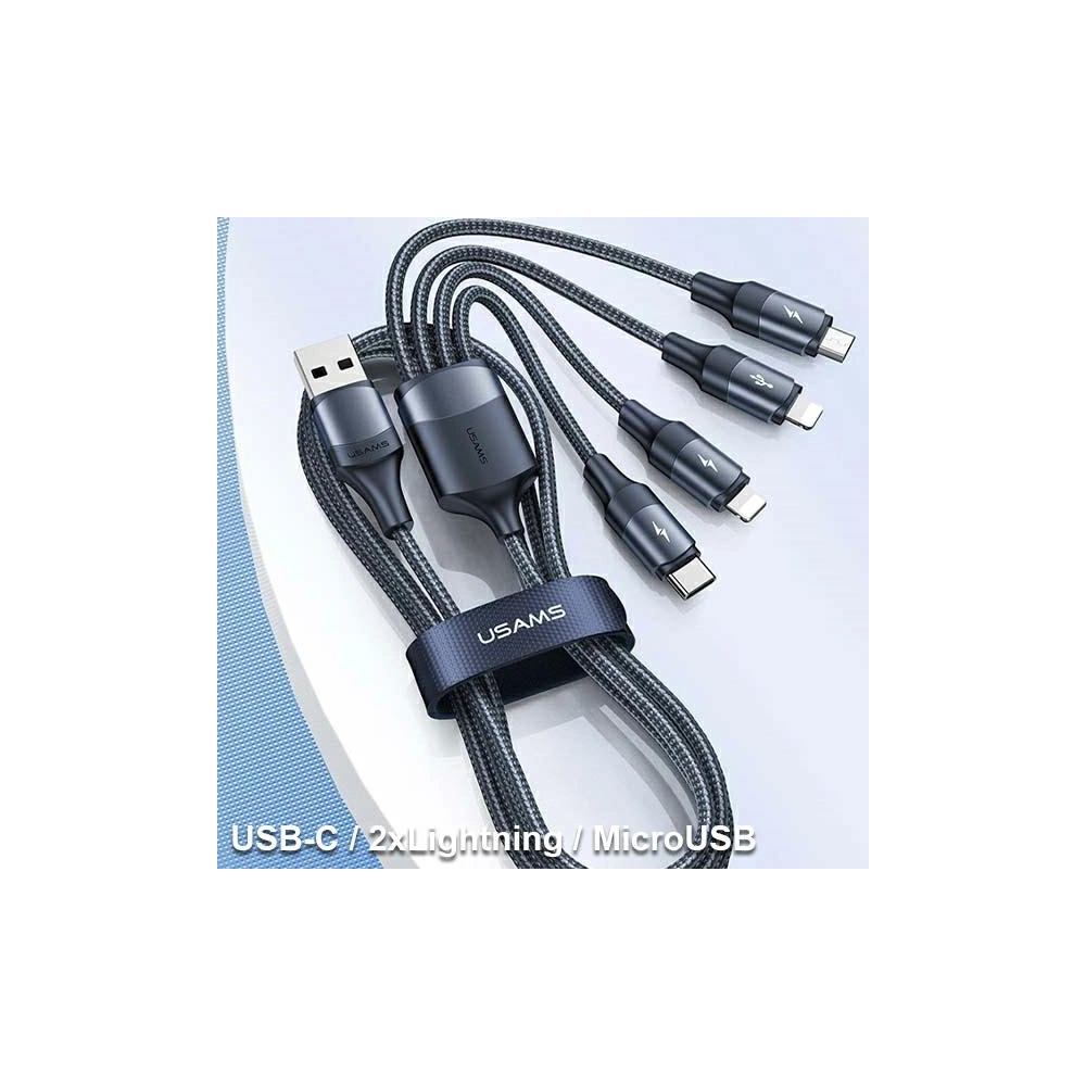 Hurtownia GSM - Kabel pletený USAMS U73 4w1 1.2m 3A Rychlé nabíjení (2xlightning/microUSB/USB-C) SJ516USB01 - USA329 - {ean13} - Hurt