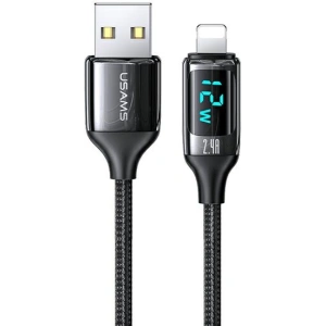 Hurtownia GSM - Kabel pleciony USAMS U78 lightning 1.2m LED 2.4A Fast Charging czarny/black SJ543USB01 - USA331BLK - {ean13} - Hurt