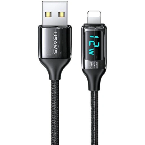 Kabel pleciony USAMS U78 lightning 1.2m LED 2.4A Fast Charging czarny/black SJ543USB01
