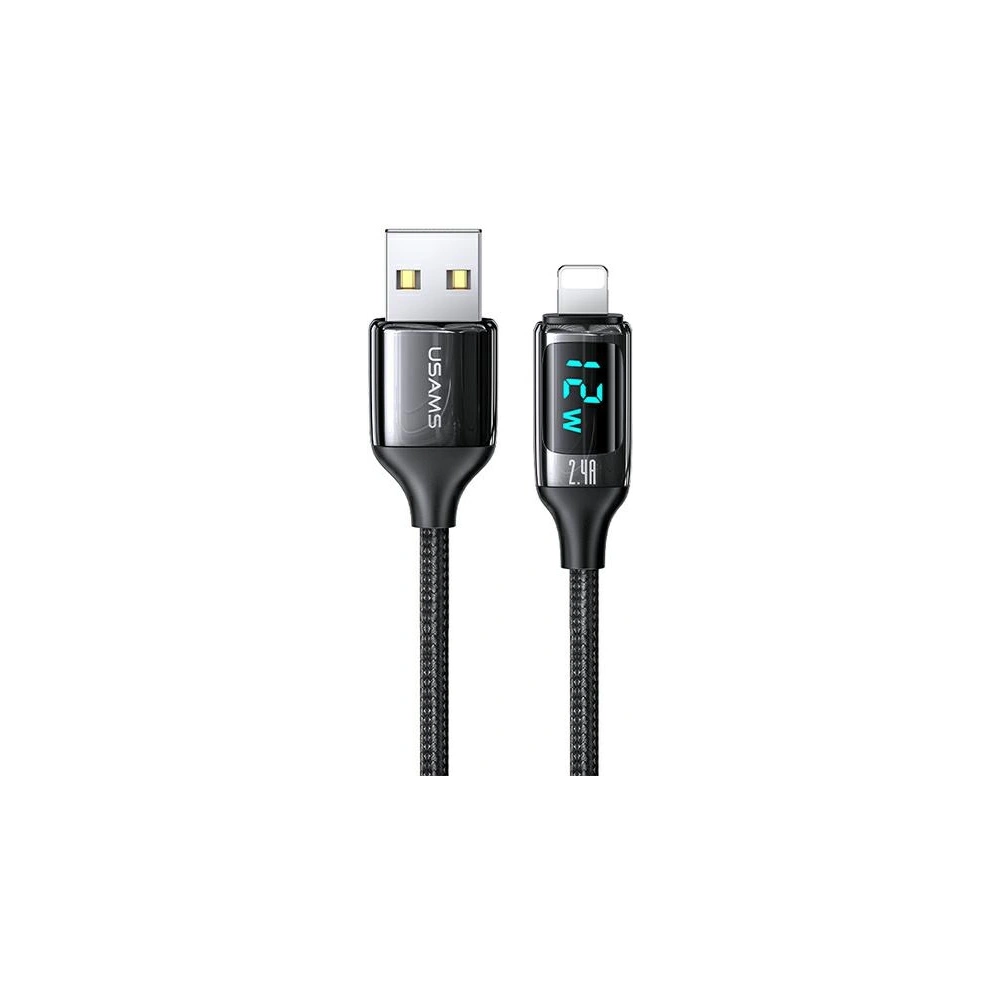 Wholesale USAMS Nylon Cable U78 Lightning 1.2m LED 2.4A Fast Charging black SJ543USB01 (US-SJ543) - USA331BLK - {ean13} - Hurt