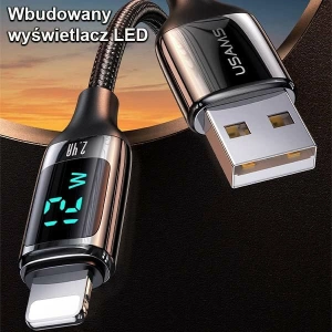 Hurtownia GSM - Kabel pleciony USAMS U78 lightning 1.2m LED 2.4A Fast Charging czarny/black SJ543USB01 - USA331BLK - {ean13} - Hurt