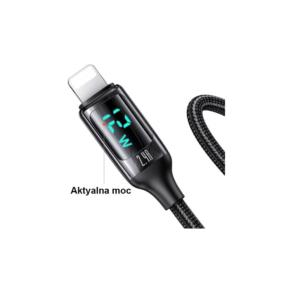 Wholesale USAMS Nylon Cable U78 Lightning 1.2m LED 2.4A Fast Charging black SJ543USB01 (US-SJ543) - USA331BLK - {ean13} - Hurt