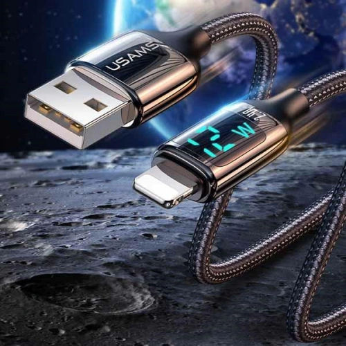 Kabel pleciony USAMS U78 lightning 1.2m LED 2.4A Fast Charging czarny/black SJ543USB01