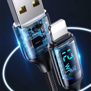 Hurtownia GSM - Kabel pleciony USAMS U78 lightning 1.2m LED 2.4A Fast Charging czarny/black SJ543USB01 - USA331BLK - {ean13} - Hurt
