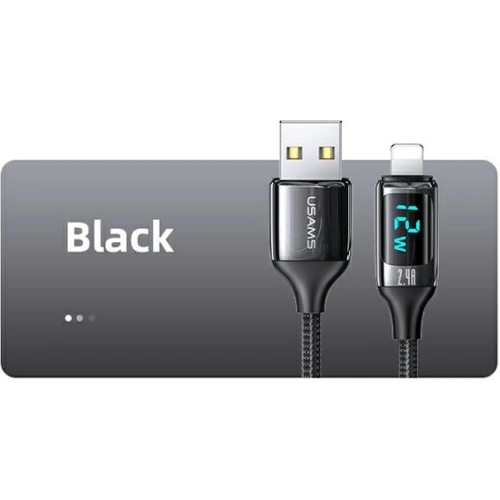 Kabel pleciony USAMS U78 lightning 1.2m LED 2.4A Fast Charging czarny/black SJ543USB01
