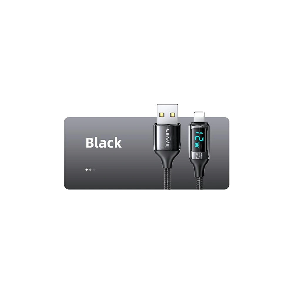 Wholesale USAMS Nylon Cable U78 Lightning 1.2m LED 2.4A Fast Charging black SJ543USB01 (US-SJ543) - USA331BLK - {ean13} - Hurt