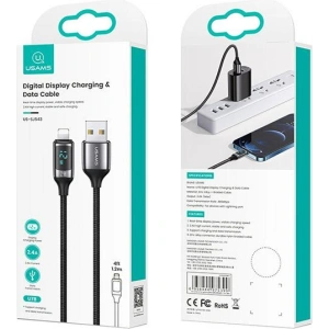 Hurtownia GSM - Kabel pleciony USAMS U78 lightning 1.2m LED 2.4A Fast Charging czarny/black SJ543USB01 - USA331BLK - {ean13} - Hurt