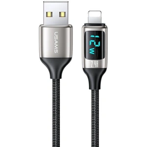 Hurtownia GSM - Kabel pleciony USAMS U78 lightning 1.2m LED 2.4A Fast Charging silver black SJ543USB02 - USA332SLVBLK - {ean13} - Hurt