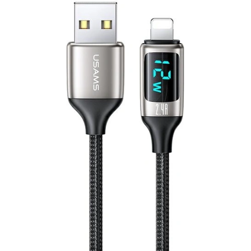 Kabel pleciony USAMS U78 lightning 1.2m LED 2.4A Fast Charging silver black SJ543USB02