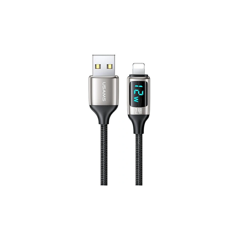 Wholesale USAMS Nylon Cable U78 Lightning 1.2m LED 2.4A Fast Charging silver black SJ543USB02 (US-SJ543) - USA332SLVBLK - {ean13} - Hurt