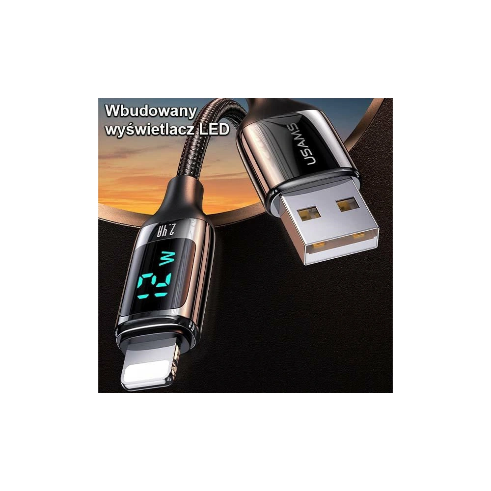 Wholesale USAMS Nylon Cable U78 Lightning 1.2m LED 2.4A Fast Charging silver black SJ543USB02 (US-SJ543) - USA332SLVBLK - {ean13} - Hurt