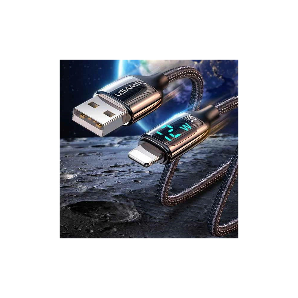 Wholesale USAMS Nylon Cable U78 Lightning 1.2m LED 2.4A Fast Charging silver black SJ543USB02 (US-SJ543) - USA332SLVBLK - {ean13} - Hurt