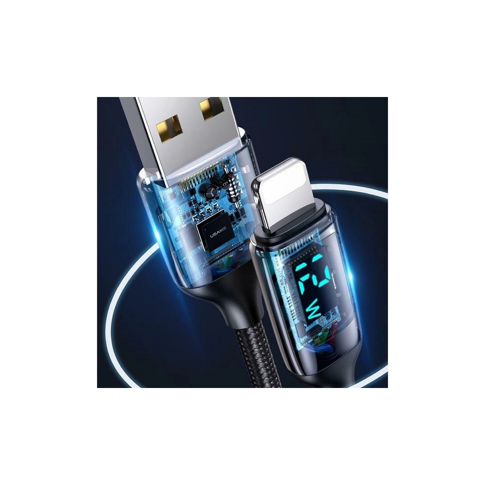 Wholesale USAMS Nylon Cable U78 Lightning 1.2m LED 2.4A Fast Charging silver black SJ543USB02 (US-SJ543) - USA332SLVBLK - {ean13} - Hurt