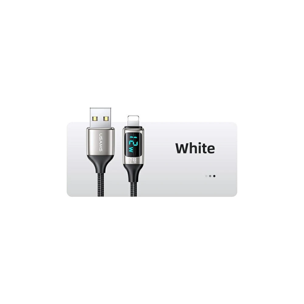 Wholesale USAMS Nylon Cable U78 Lightning 1.2m LED 2.4A Fast Charging silver black SJ543USB02 (US-SJ543) - USA332SLVBLK - {ean13} - Hurt
