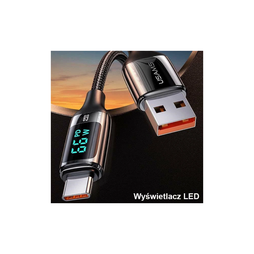 Hurtownia GSM - Kabel pletený USAMS U78 USB-C 1.2m LED 6A Rychlé nabíjení bílý/white SJ544USB02 - USA333WHT - {ean13} - Hurt
