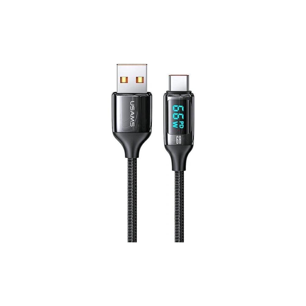Hurtownia GSM - Kabel pletený USAMS U78 USB-C 1.2m LED 6A rychlé nabíjení černý/black SJ544USB01 - USA334BLK - {ean13} - Hurt