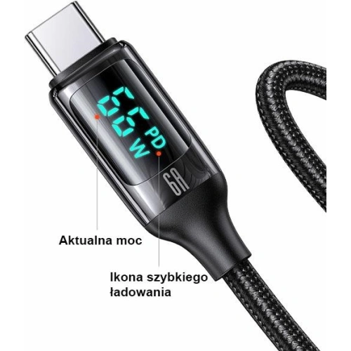 Kabel pleciony USAMS U78 USB-C 1.2m LED 6A Fast Charging czarny/black SJ544USB01