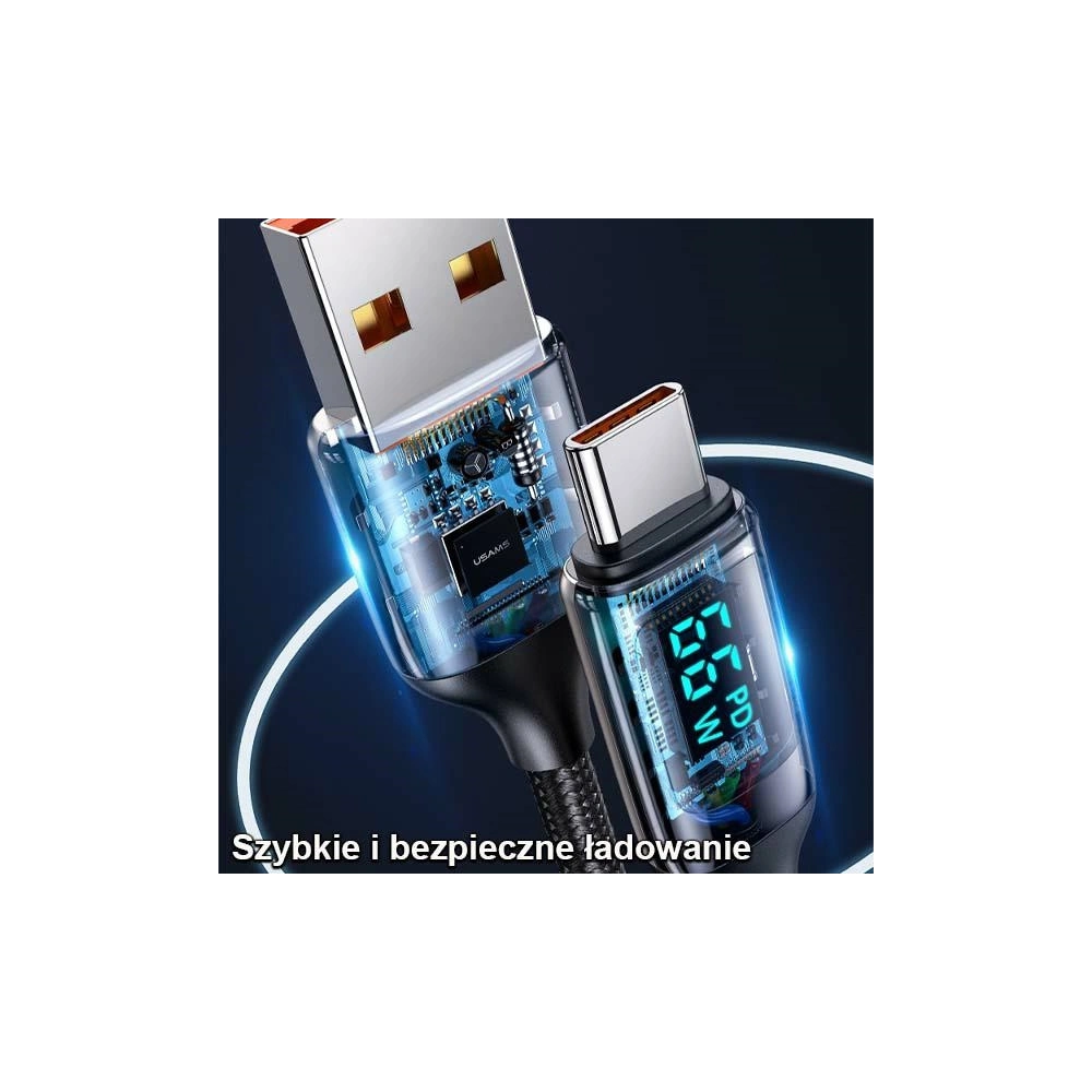 Wholesale USAMS Nylon Cable U78 USB-C 1.2m LED 6A Fast Charging black SJ544USB01 (US-SJ544) - USA334BLK - {ean13} - Hurt