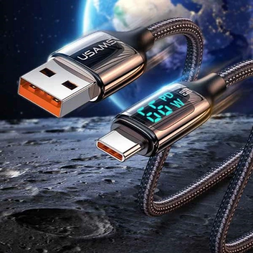 Kabel pleciony USAMS U78 USB-C 1.2m LED 6A Fast Charging czarny/black SJ544USB01