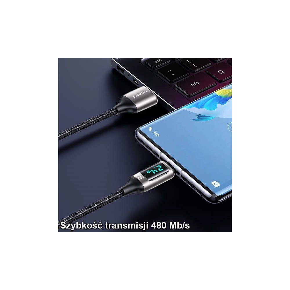 Wholesale USAMS Nylon Cable U78 USB-C 1.2m LED 6A Fast Charging black SJ544USB01 (US-SJ544) - USA334BLK - {ean13} - Hurt