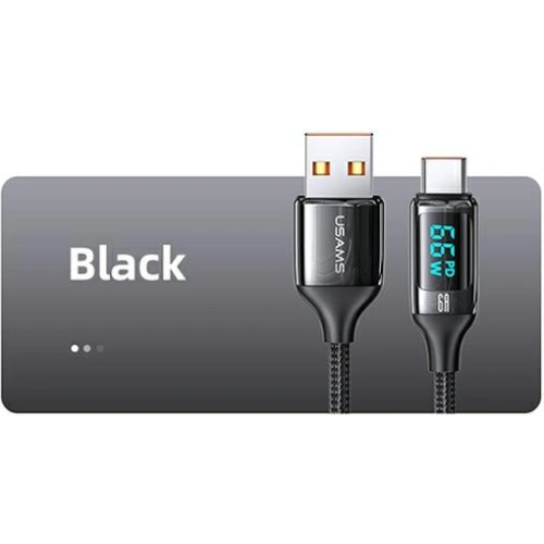 Kabel pleciony USAMS U78 USB-C 1.2m LED 6A Fast Charging czarny/black SJ544USB01