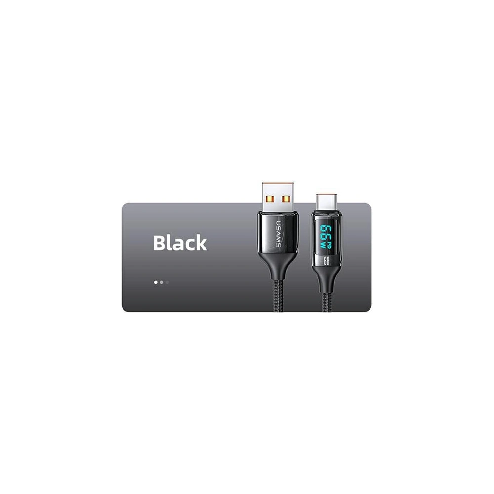 Wholesale USAMS Nylon Cable U78 USB-C 1.2m LED 6A Fast Charging black SJ544USB01 (US-SJ544) - USA334BLK - {ean13} - Hurt