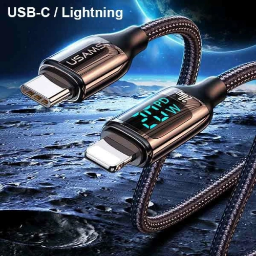Kabel pleciony USAMS U78 USB-C na Lightning LED 1.2m 20W PD Fast Charge biały/white SJ545USB02