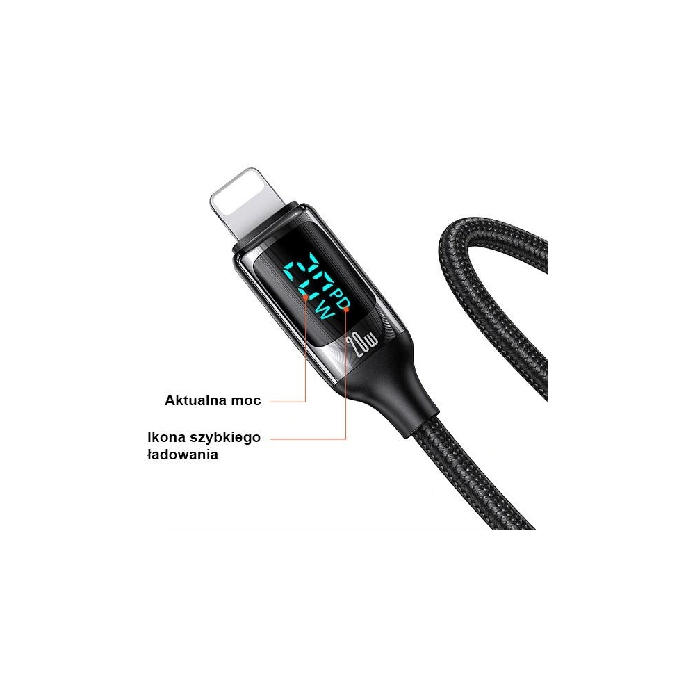 Hurtownia GSM - Kabel pleciony USAMS U78 USB-C na Lightning LED 1.2m 20W PD Fast Charge czarny/black SJ545USB01 - USA338BLK - {ean13} - Hurt