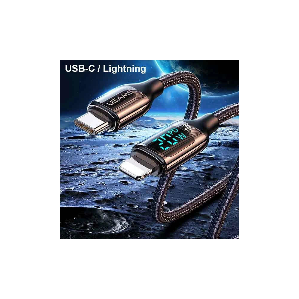 Hurtownia GSM - Kabel pleciony USAMS U78 USB-C na Lightning LED 1.2m 20W PD Fast Charge czarny/black SJ545USB01 - USA338BLK - {ean13} - Hurt
