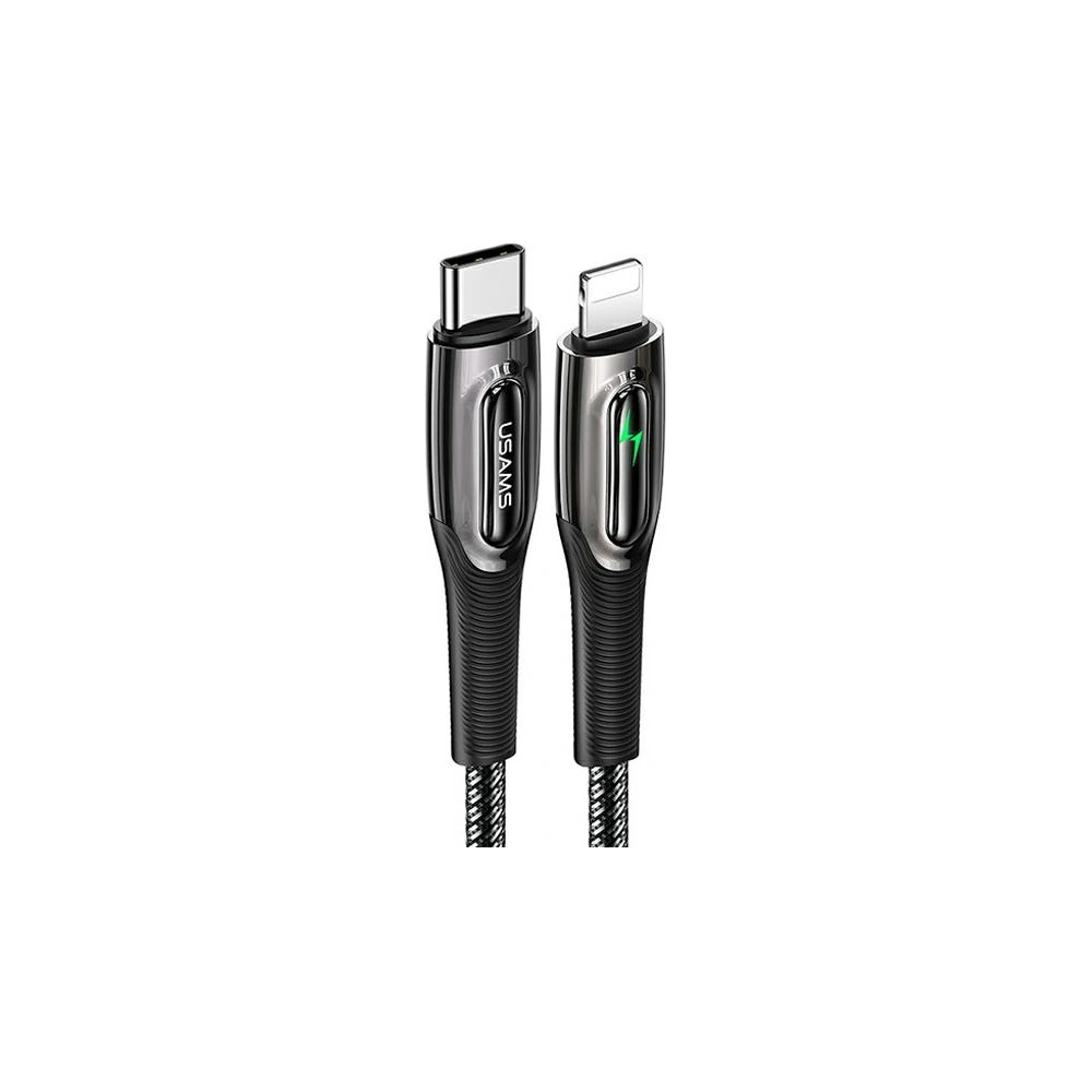 Kabel pletený USAMS USB-C na Lightning Smart Power-off 20W PD Cable 1.2m černý/black SJ518USB01