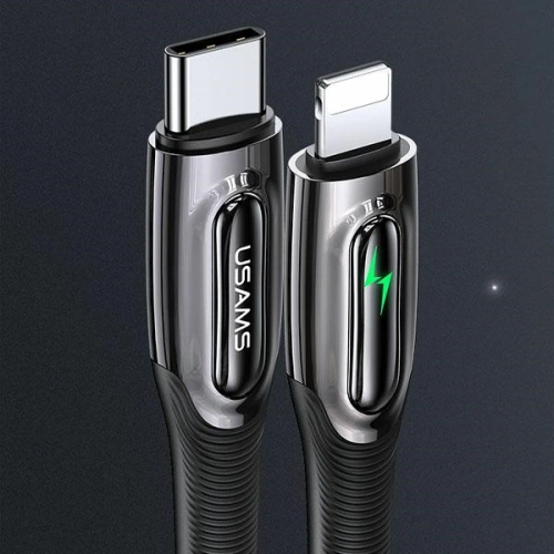 Kabel pleciony USAMS USB-C na Lightning Smart Power-off 20W PD Cable 1.2m czarny/black SJ518USB01
