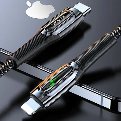 Kabel pleciony USAMS USB-C na Lightning Smart Power-off 20W PD Cable 1.2m czarny/black SJ518USB01