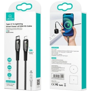 Kabel pleciony USAMS USB-C na Lightning Smart Power-off 20W PD Cable 1.2m czarny/black SJ518USB01