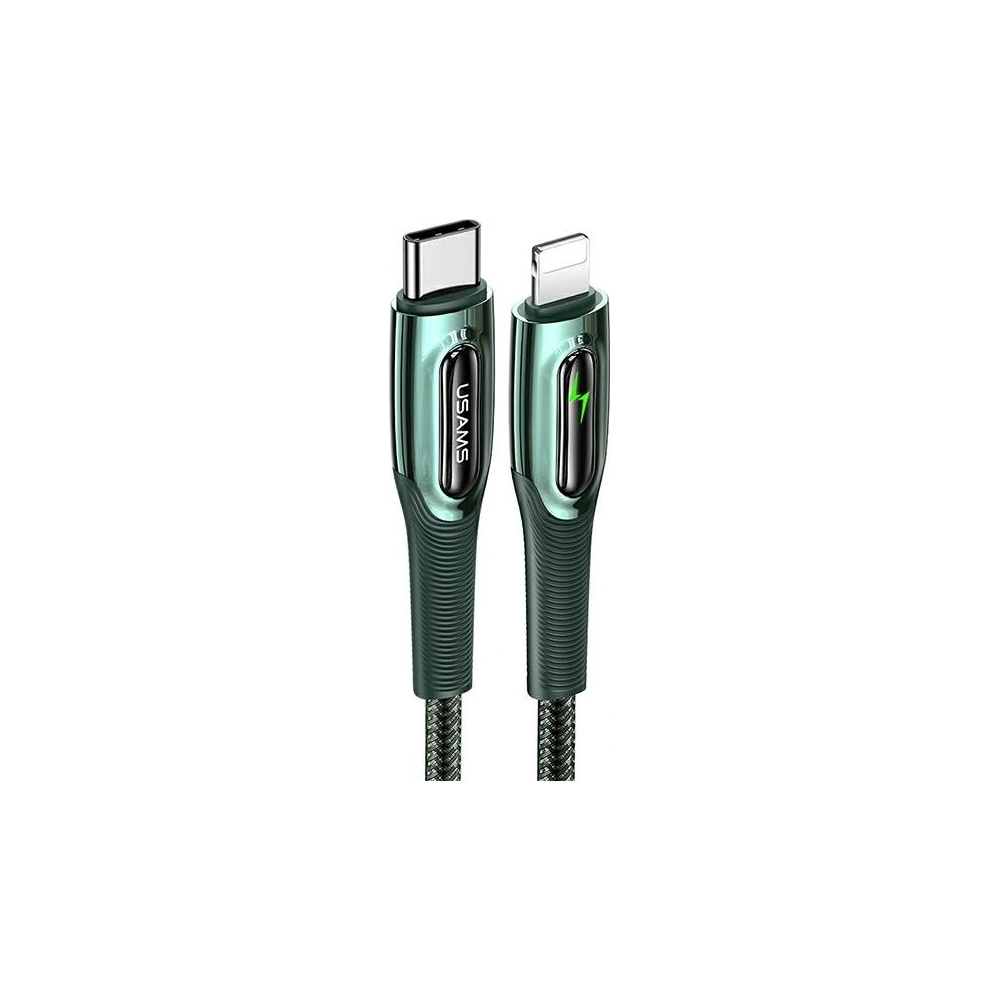 Kabel pletený USAMS USB-C na Lightning Smart Power-off 20W PD Cable1.2m tmavě zelený/dark green SJ518USB02