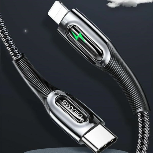 Kabel pleciony USAMS USB-C na Lightning Smart Power-off 20W PD Cable1.2m ciemny zielony/dark green SJ518USB02