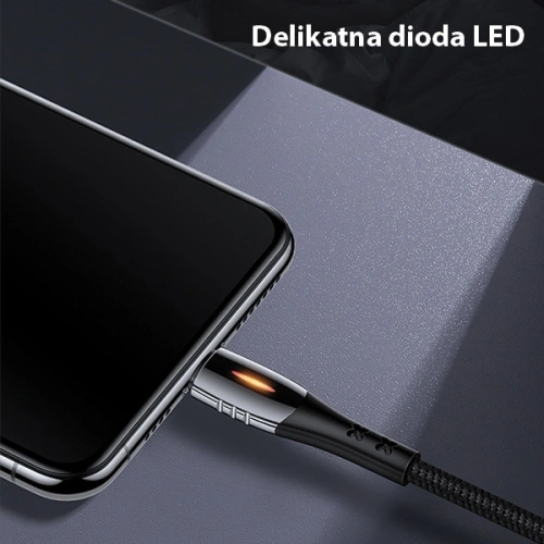 Kabel pleciony USAMS U-Tone lightning 1.2m Power-off 2A Fast Charging czarny/black SJ344USB01