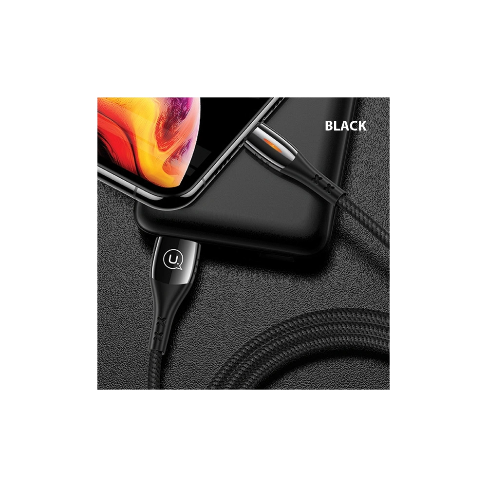 Wholesale USAMS Nylon Cable U-Tone Lightning 1.2m Power-off 2A Fast Charging black SJ344USB01 (US-SJ344) - USA346BLK - {ean13} - Hurt