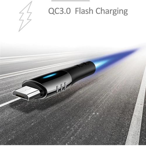 Kabel pleciony USAMS U-Tone microUSB 1.2m Power-off 2A Fast Charging czarny/black SJ346USB01