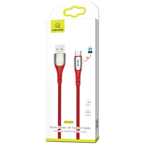 Usams Distributor - 6958444965024 - USA349RED - USAMS Nylon Cable U-Tone USB-C 2m Power-off 2A QC 3.0 Fast Charging red SJ306USB02 (US-SJ306) - B2B homescreen