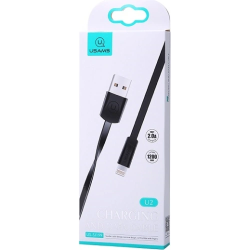 Kabel płaski USAMS U2 Lightning 1,2m czarny/black SJ199IP01 Apple iPhone 5/6/7/8/X