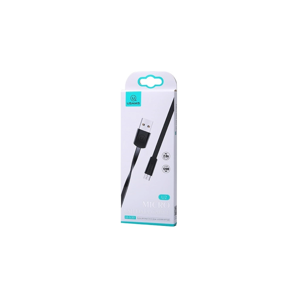 Hurtownia GSM - Plochý kabel USAMS U2 microUSB 1,2m černý/black SJ201MIC01 - USA357BLK - {ean13} - Hurt