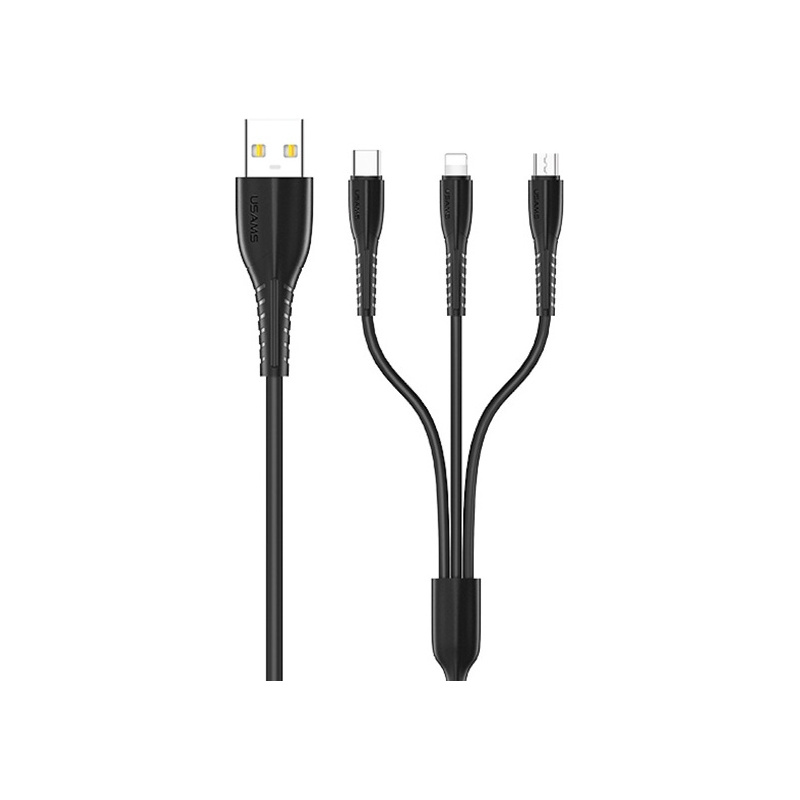 Usams Distributor - 6958444981147 - USA377BLK - USAMS Cable U35 3in1 1m 2A Fast Charge black (Lightning/microUSB/USB-C) SJ367USB01 (US-SJ367) - B2B homescreen