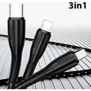 Kabel USAMS U35 3w1 1m 2A Fast Charge czarny/black (lightning/microUSB/USB-C) SJ367USB01
