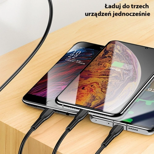 Kabel USAMS U35 3w1 1m 2A Fast Charge czarny/black (lightning/microUSB/USB-C) SJ367USB01