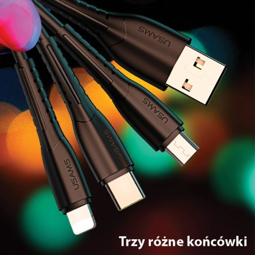 Kabel USAMS U35 3w1 1m 2A Fast Charge czarny/black (lightning/microUSB/USB-C) SJ367USB01