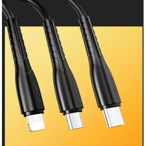 Kabel USAMS U35 3w1 1m 2A Fast Charge czarny/black (lightning/microUSB/USB-C) SJ367USB01