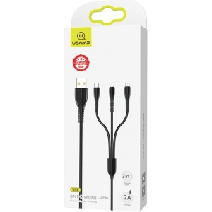 Kabel USAMS U35 3w1 1m 2A Fast Charge czarny/black (lightning/microUSB/USB-C) SJ367USB01